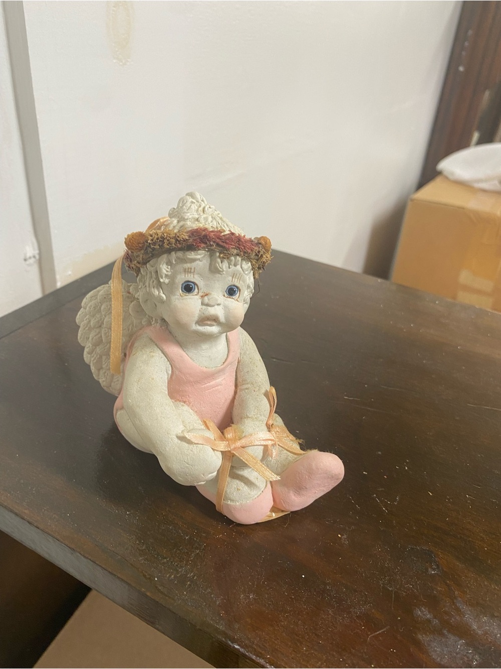 Porcelain Cherub Figurine with Pink Outfit and Floral Crown set of 4 Cherubs